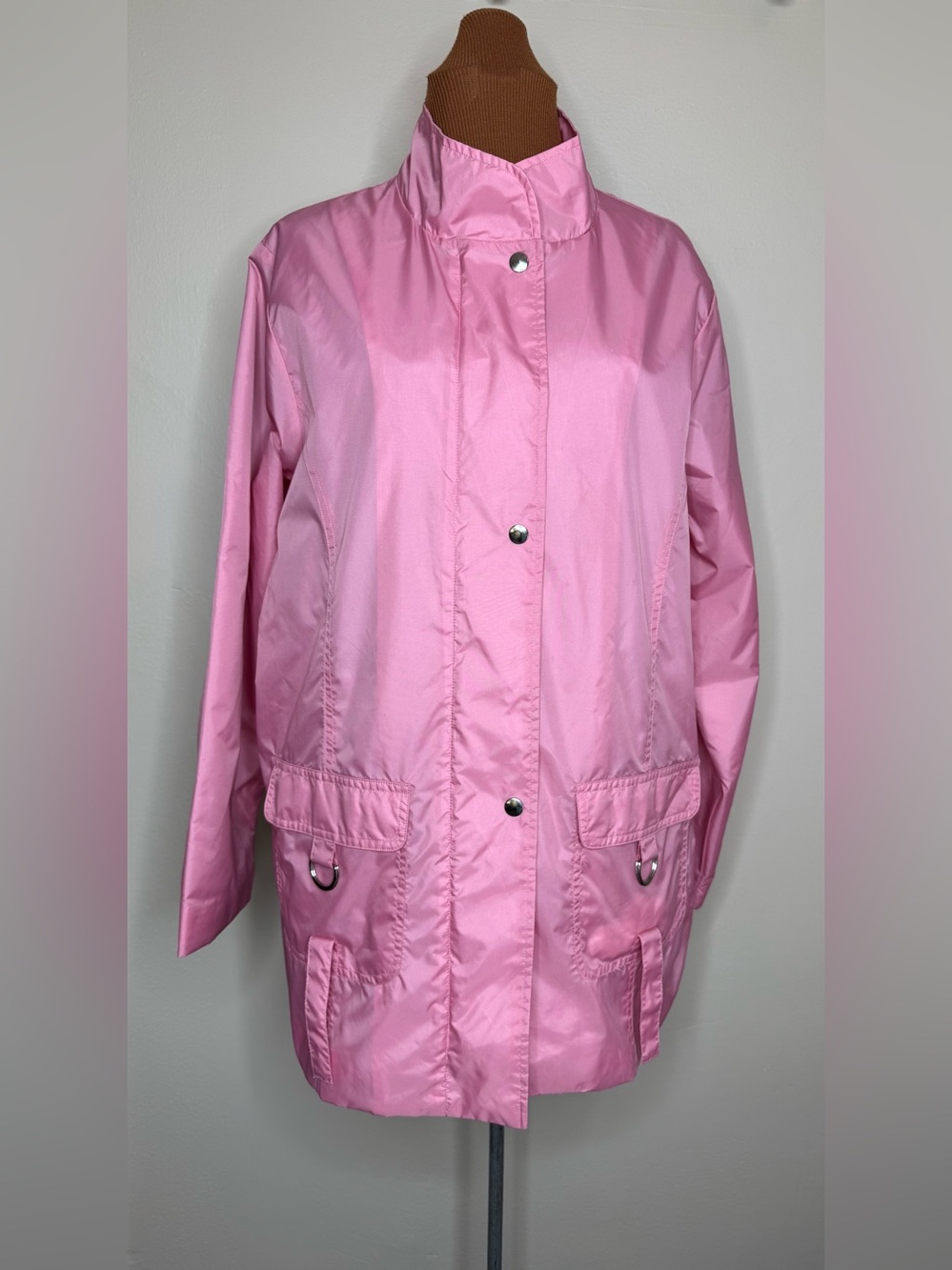 Blair Pink Snap Front Windbreaker Coat Two Way Zipper Size Medium